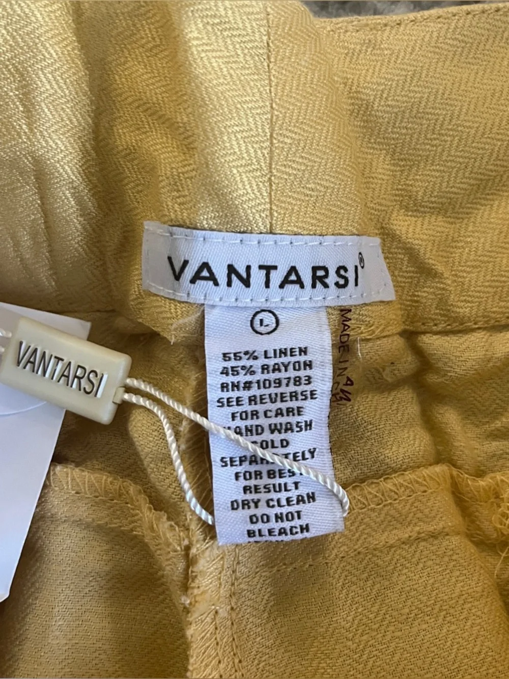 Vantarsi Women's Pale Yellow Linen Blend Belted Straight Pants Size L NWT Jewels - Picture 8 of 12